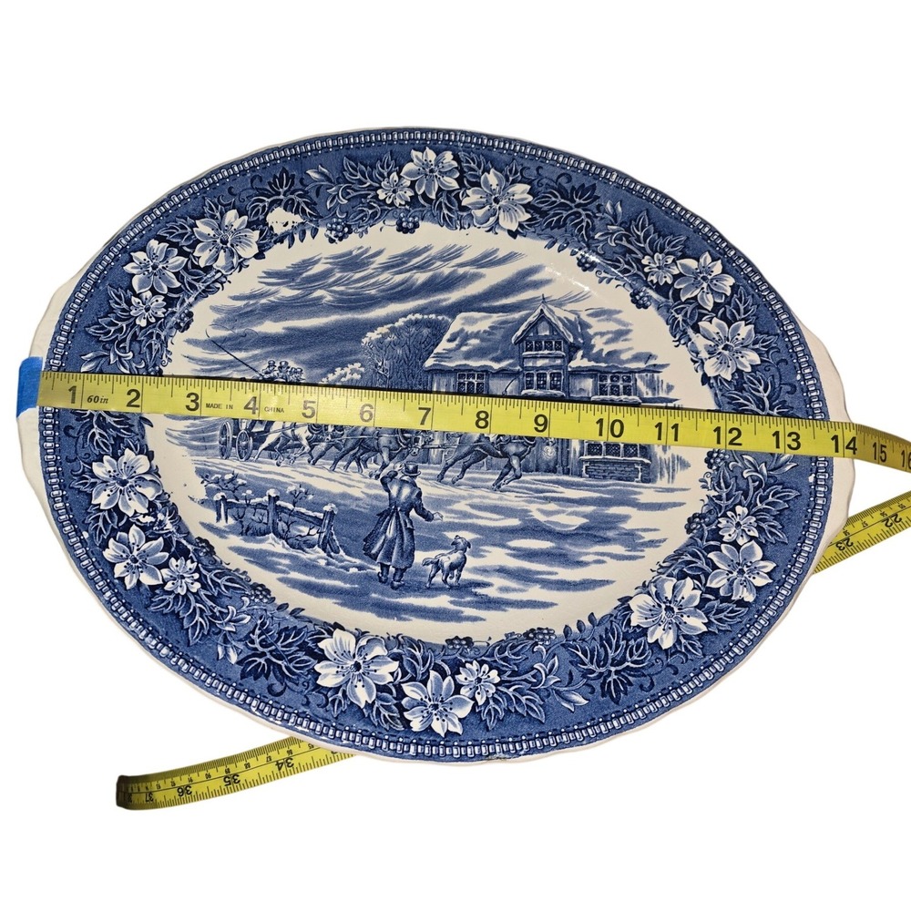 Royal Tudor Ware Coaching Taverns 1828 Blue White Oval Platter W.N. Mellor 12" - Picture 5 of 5